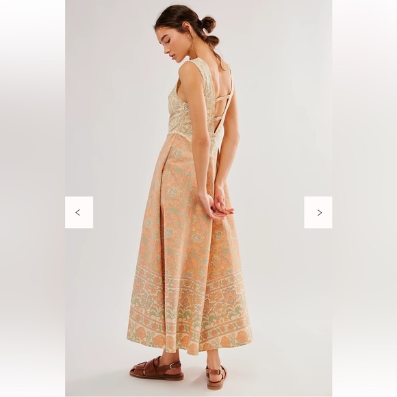NEW Free People Malena Sleeveless Paisley Orange Cream Maxi Dress M - Picture 2 of 7